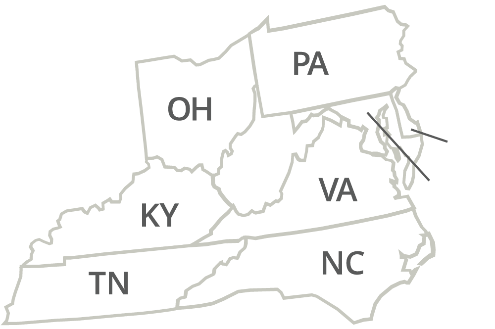 Virginia, Delaware, Kentucky, New Jersey, Pennsylvania, North Carolina, Maryland, Washington DC