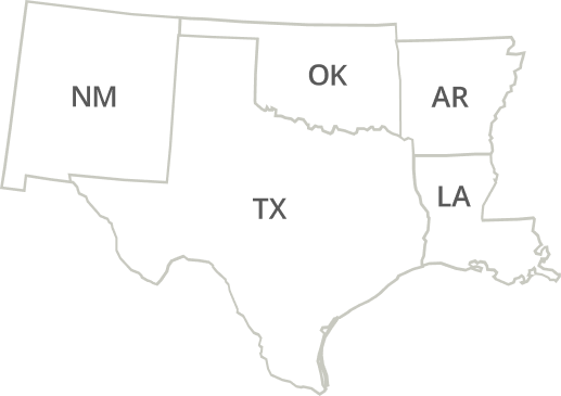 Texas, Louisiana, Arkansas, Oklahoma, New Mexico