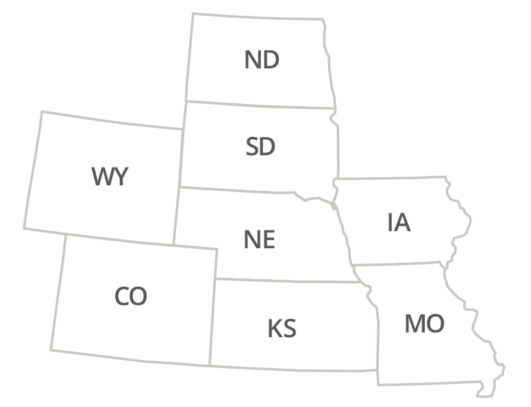 Nebraska, Colorado, Kansas, North Dakota, South Dakota, Wyoming, Iowa, Missouri