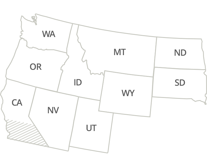 Washington, Oregon, Northern California, Utah, Idaho, Nevada, Montana, Wyoming, North Dakota, South Dakota