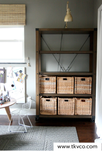 Bookshelves and baskets